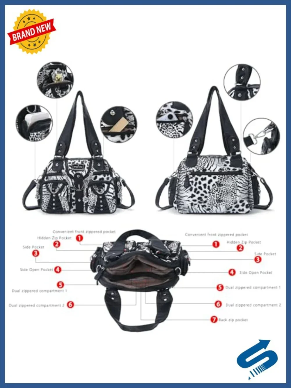 Faux Leather Hobo Handbag Crossbody Shoulder Bag Multipocket Soft Purse for